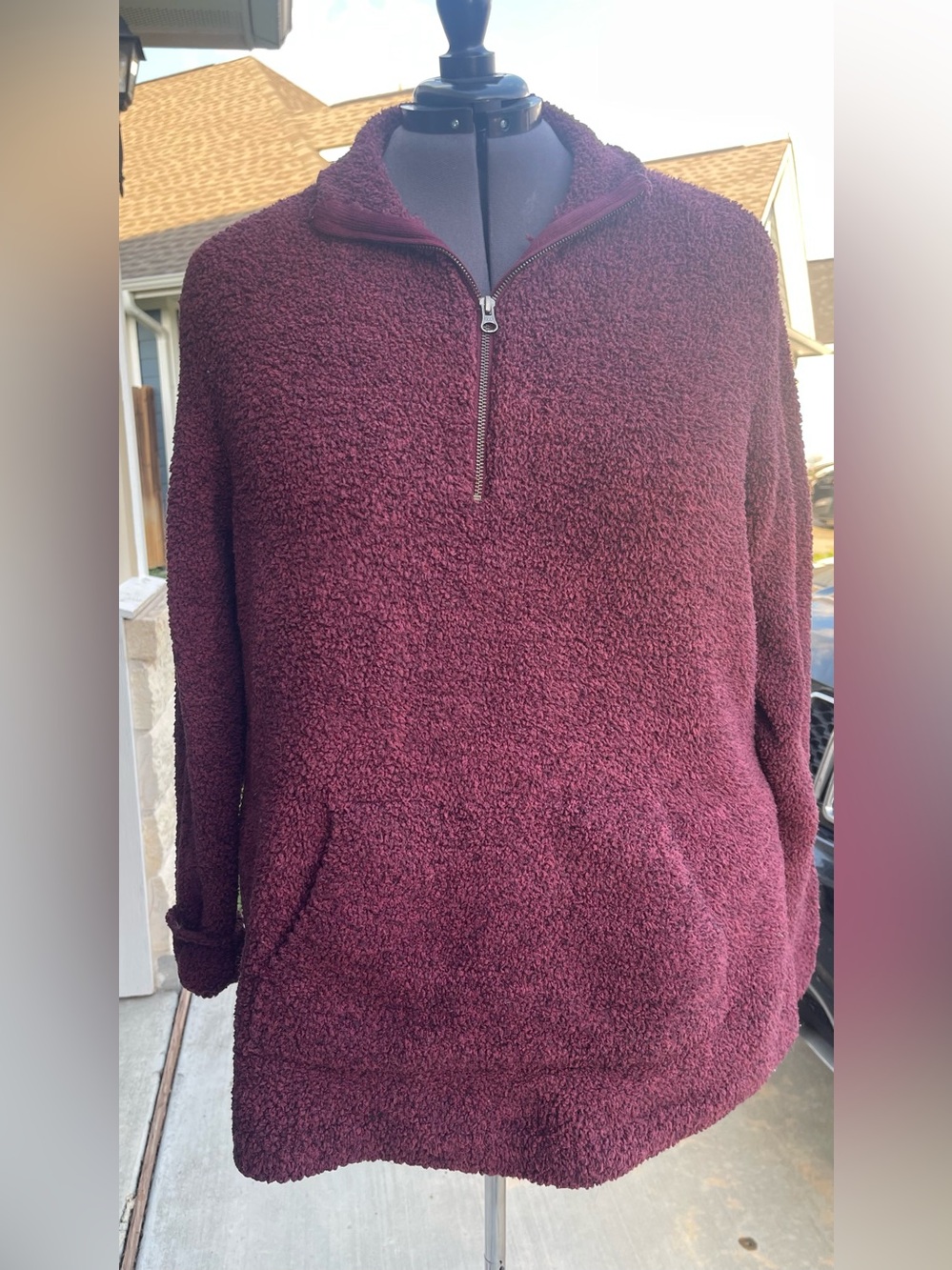 Plus SizeCozy Half-Zip Sherpa Pullover in Deep Burgundy